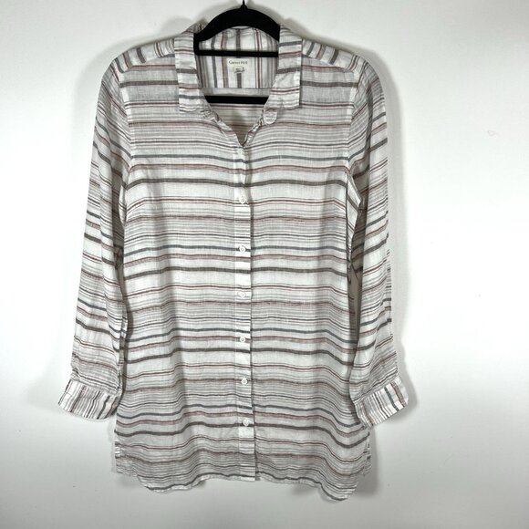 Garnet Hill Womens Button Front Tunic Top‎ Size S 100% Linen Stripe Summer Beach - Picture 1 of 10